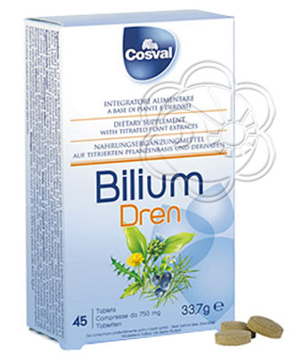 Aggiungi Bilium Dren - (45 Tavolette) Cosval - Ritenzione di liquidi, Acidi Urici, Remineralizzanti, Depurativi, Drenanti, Disintossicanti, Favorire la Diuresi, Diuretici, Ritenzione Idrica, Accumulo di Liquidi nei Tessuti, Eliminazione dei Liquidi al carrello